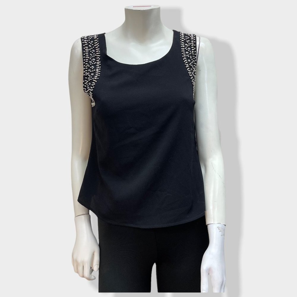UNIQ‎ Black Sleeveless Beaded Top